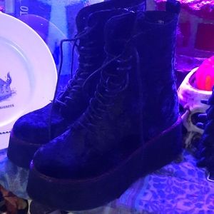 Black Velvet Chunky Platform Boots